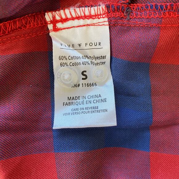 New FIVE FOUR Mens Long Sleeve Plaid Shirt  Size S Shacket Pockets Red Blue - Picture 6 of 8